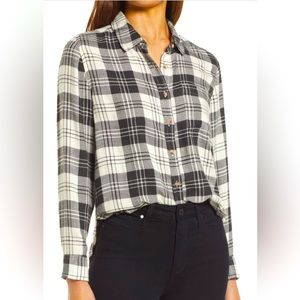 Lucky Brand Cloud Plaid Boyfriend Button Up Shirt